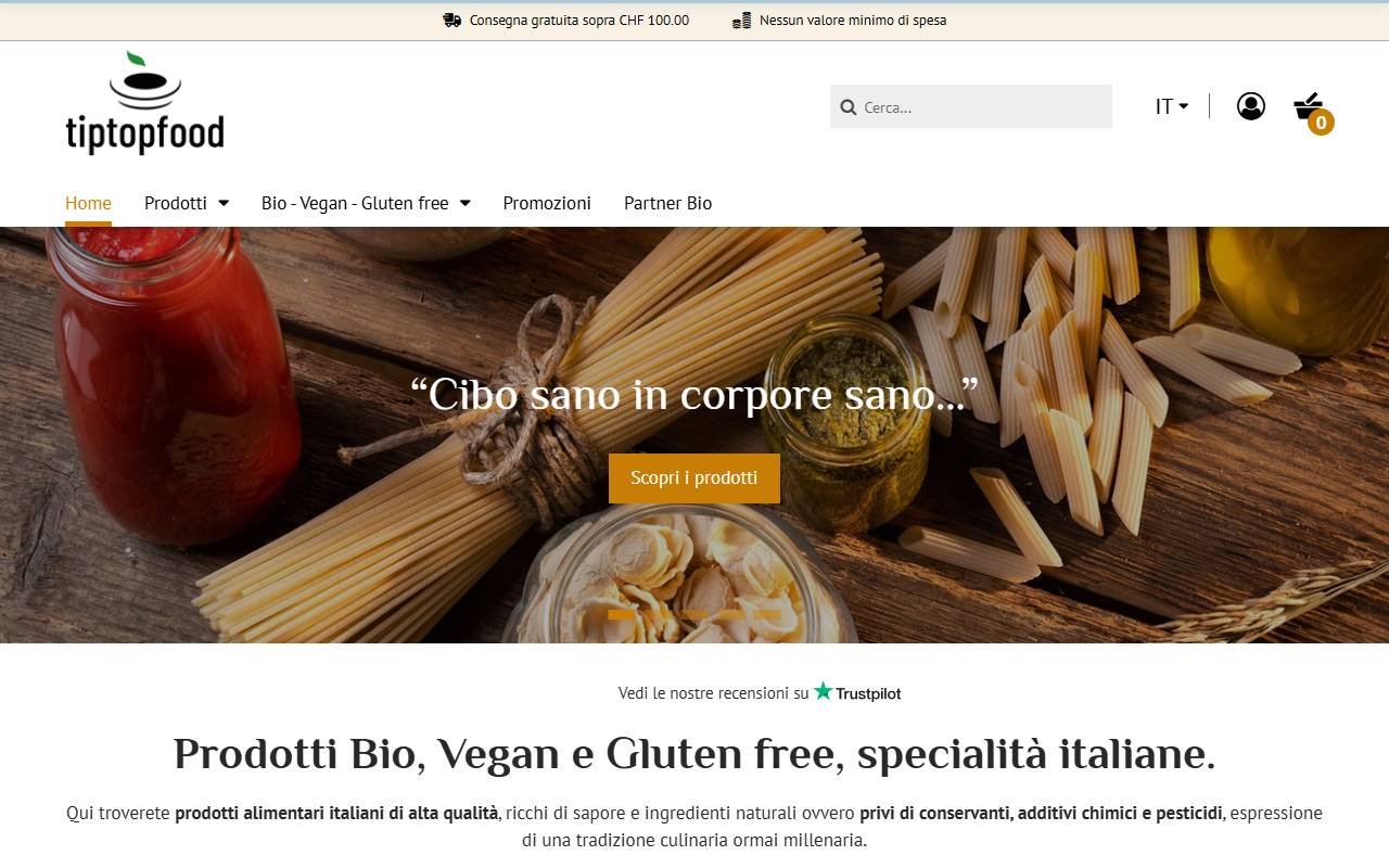 Anteprima del sito: tiptopfood Sagl