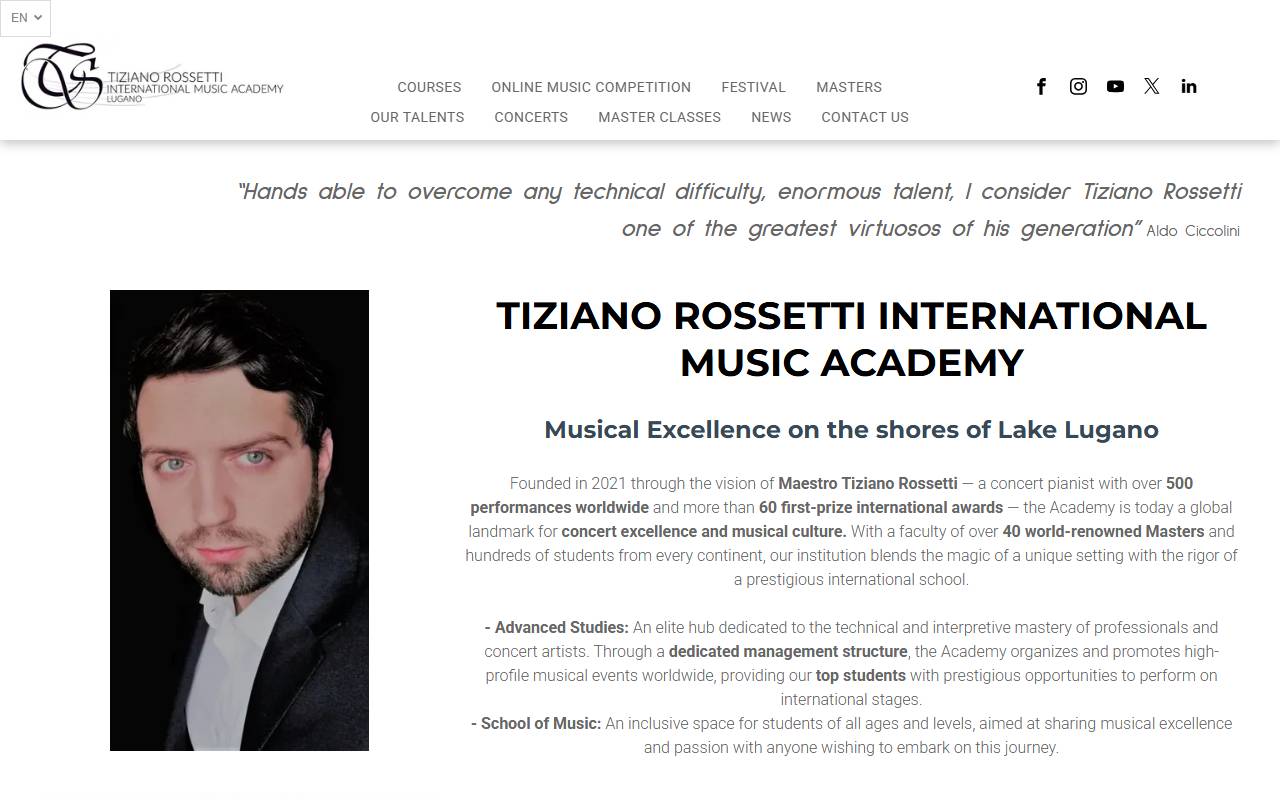 Anteprima del sito: Tiziano Rossetti International Music Academy Sagl