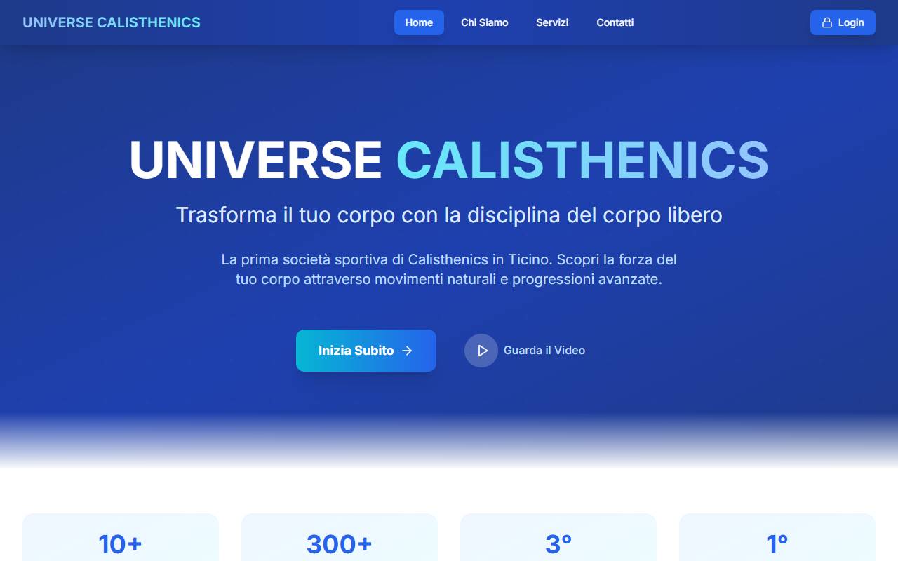 Anteprima del sito: Universe Calisthenics Sagl