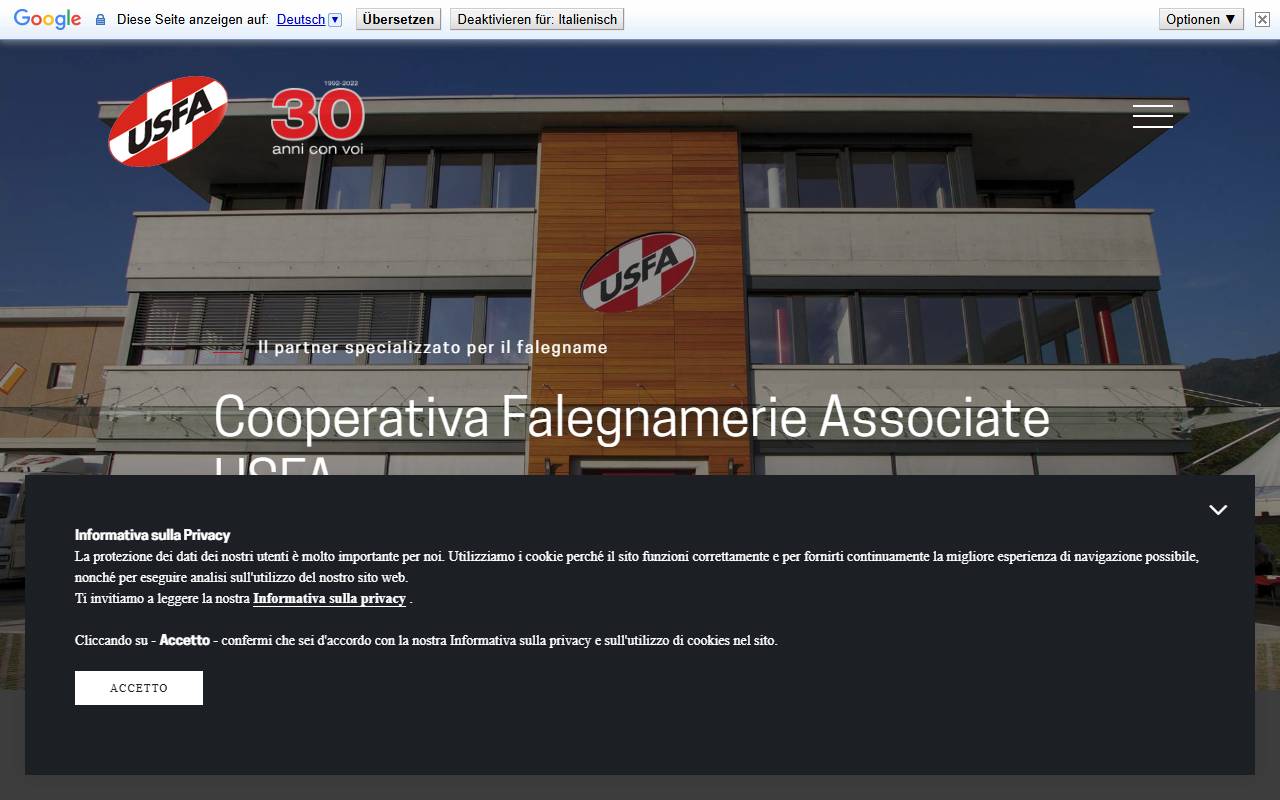 Anteprima del sito: USFA - Falegnamerie Associate società cooperativa