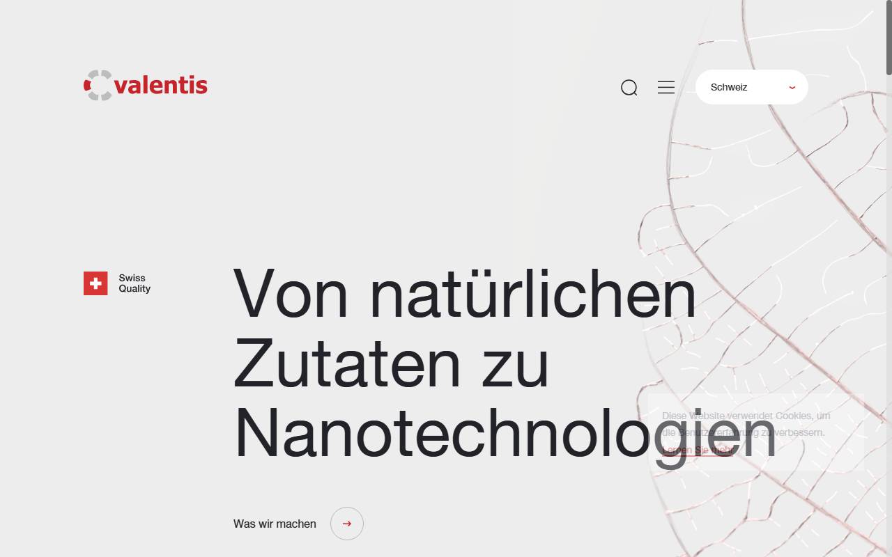 Anteprima del sito: Valentis AG