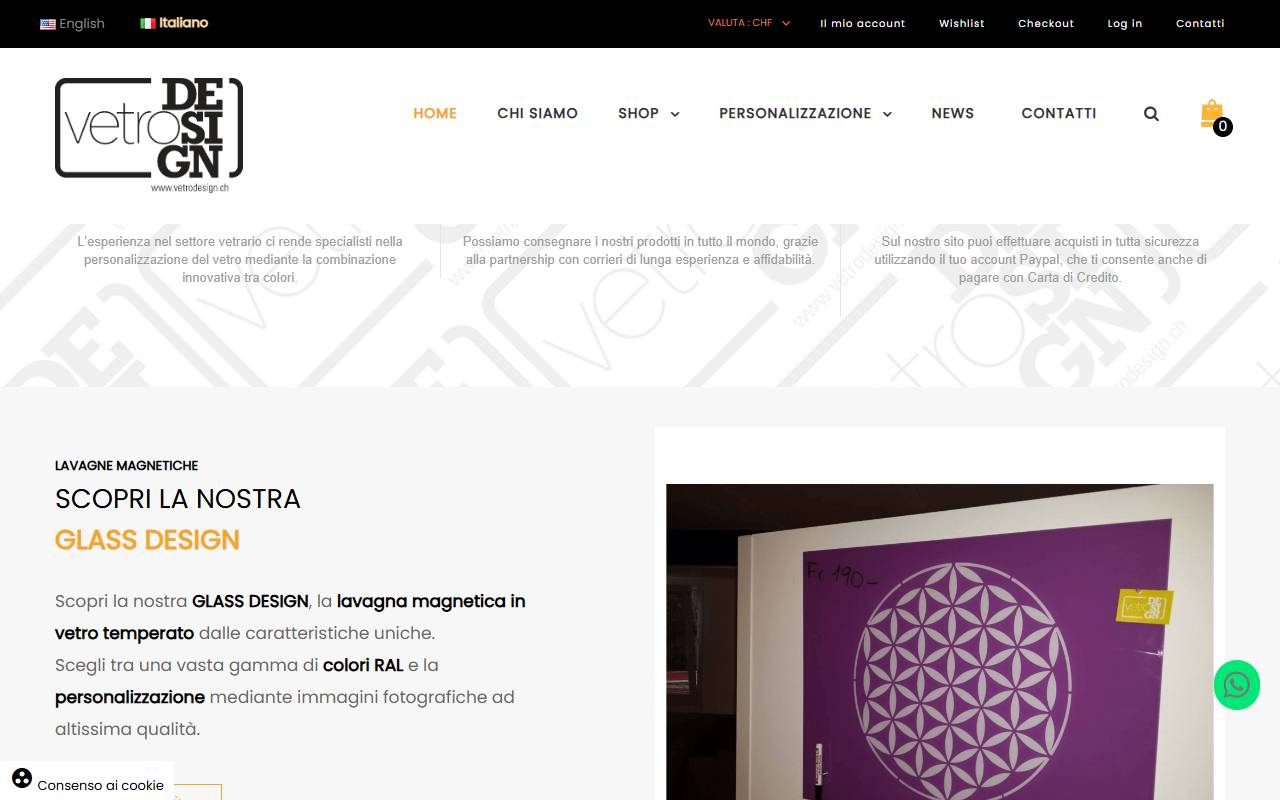 Anteprima del sito: Vetro Design Sagl