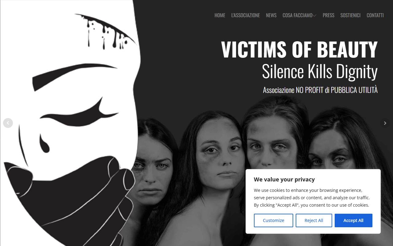 Anteprima del sito: VICTIMS OF BEAUTY - Silence Kills Dignity Associazione NO PROFIT di PUBBLICA UTILITÀ