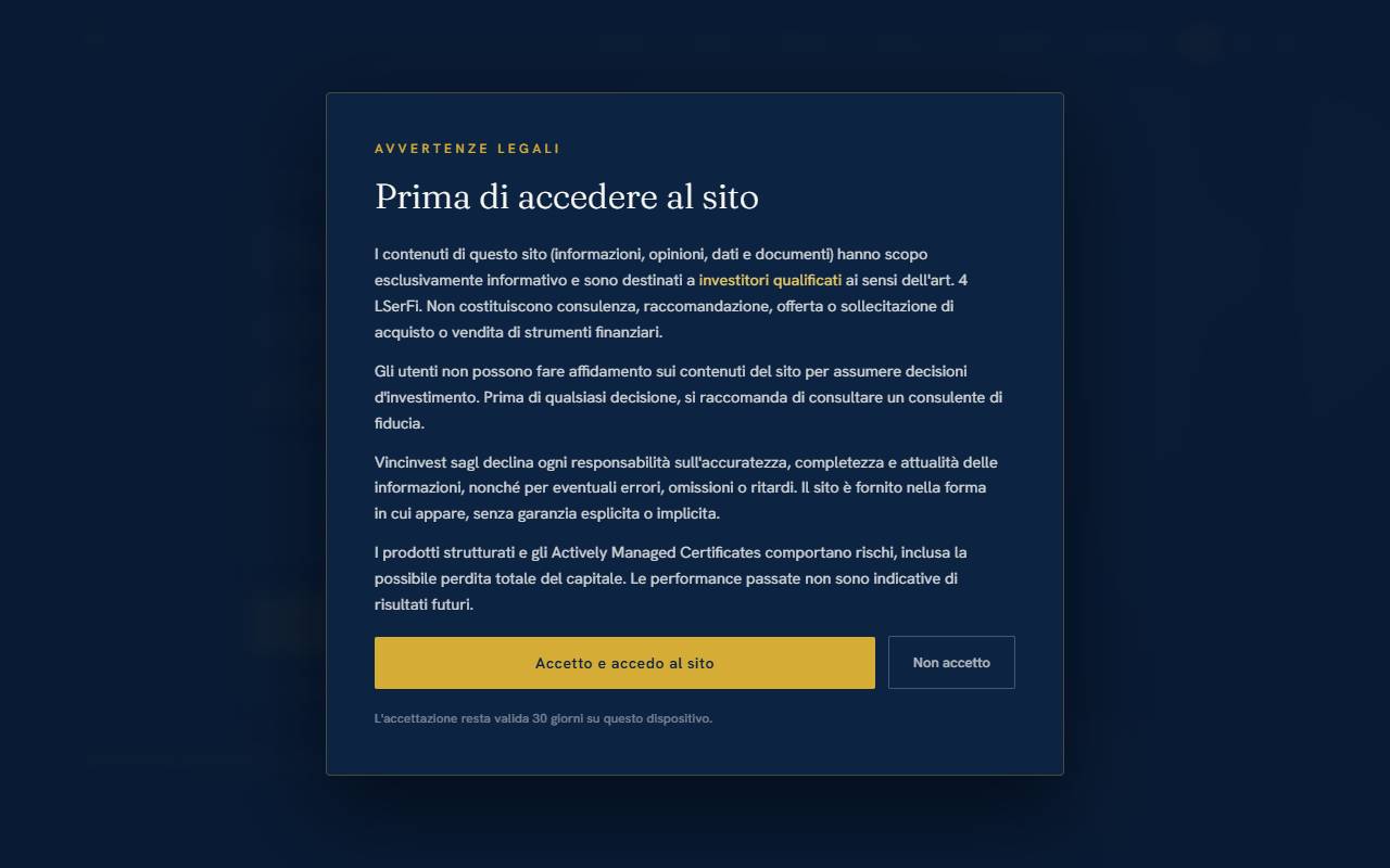 Anteprima del sito: Vincinvest Sagl