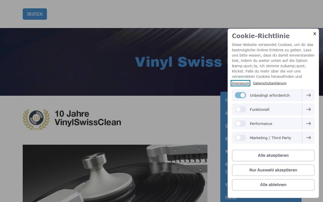Anteprima del sito: VinylSwissClean Sagl