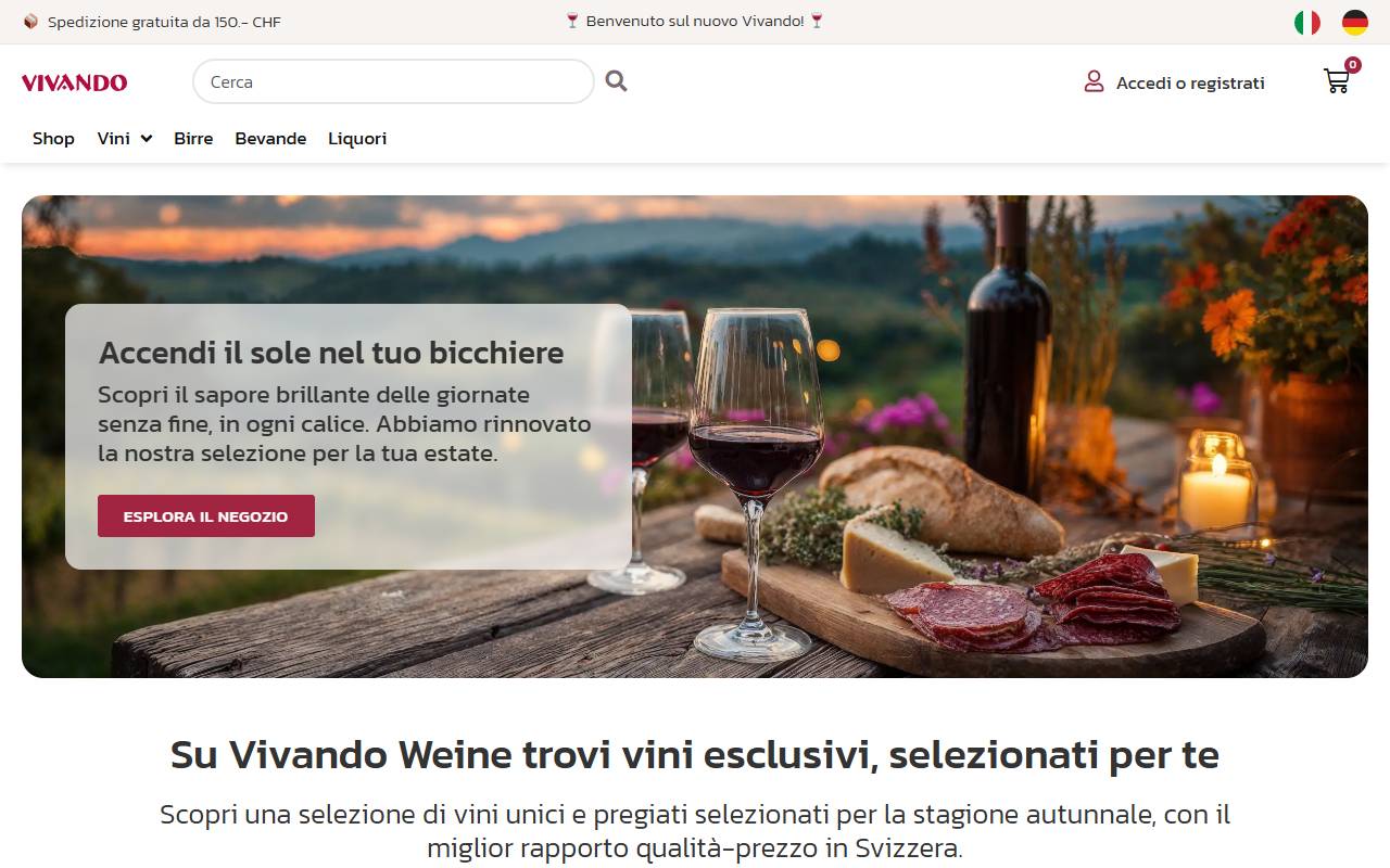 Anteprima del sito: Vivando Weine AG