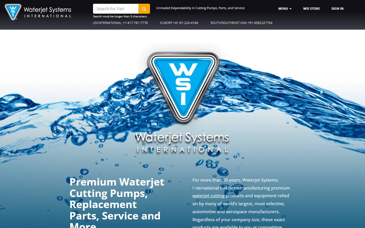 Anteprima del sito: Waterjet Systems International Sagl