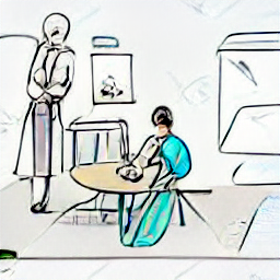 "Addetta/o alle pulizie in ufficio: illustrazione in stile schizzo di una persona che pulisce un ufficio moderno. Lavoro part-time nella regione di Rorschach, Oberthurgau e San Gallo. Cerca lavoro, pulizia, ufficio."