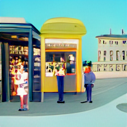 ** "Sales Assistant at Zurich Main Station Kiosk - Cartoon illustration of a friendly sales assistant in a busy kiosk, interacting with customers, selling food, drinks, and other goods. Represents a job opportunity at a kiosk in Zurich Hauptbahnhof, Switzerland."