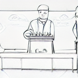 "Sketch illustration of a hotel front desk internship, featuring a young receptionist interacting with a guest at a modern hotel reception desk. The image highlights tasks like check-in/check-out, customer service, and reservation management, representing a typical day in a hotel front office internship."