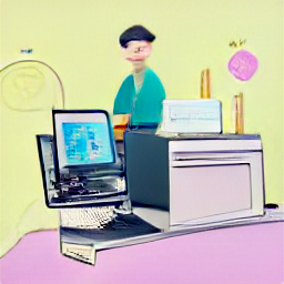 ** "Cartoon illustration of an administrative assistant working on a computer, smiling and surrounded by organized paperwork. Represents the role of an administrative assistant in a fun and approachable way, ideal for job postings and career exploration."