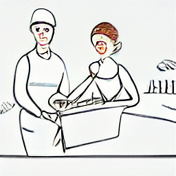 "Cameriera di sala in un ristorante moderno, stile schizzo. Immagine che rappresenta una professione nel settore della ristorazione, con una cameriera sorridente e professionale che interagisce con i clienti."