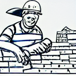 "Muratore al lavoro su un cantiere edile moderno. Illustrazione in stile schizzo che mostra un muratore con casco e abbigliamento da lavoro, intento a utilizzare strumenti come cazzuola, mattoni e malta. Rappresentazione di un cantiere moderno e professionale, ideale per offerte di lavoro per muratori e professionisti edili."