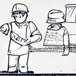 "Bricklayer at work on a construction site. Sketch-style illustration depicting a modern mason using tools like a trowel and bricks during a building project. Represents the profession of a bricklayer with its skill and hard work in the construction industry."