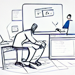 "Accountant working at a desk with a laptop, calculator, and financial documents. Sketch style illustration representing a modern accounting professional in a contemporary office setting. Ideal for accounting job postings and related content."