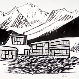 "Newspaper delivery person in Klosters-Davos, Switzerland. Sketch style illustration depicting a person delivering newspapers or flyers in the early morning, showcasing a job opportunity with Somedia Distribution AG. Outdoor work, flexible hours, and mountain scenery are depicted."
