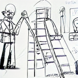 "Electrician at work in a modern building, sketching style illustration. The image depicts an electrician installing or maintaining electrical systems, showcasing his skills and tools like wire strippers, multimeter, and a ladder. This image represents the profession of an electrician in a contemporary setting."