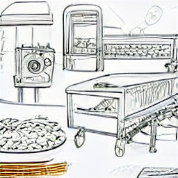 "Pasta maker operating industrial machinery in a modern pasta factory. Sketch style illustration showing the production process of dried pasta, highlighting the worker's role in creating various shapes and sizes of pasta. Find pasta maker jobs, pasta production, industrial pasta making."