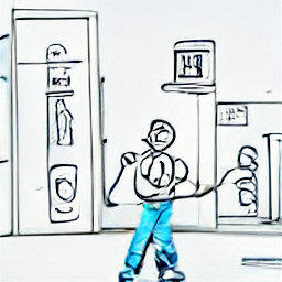 "Electrician at work, sketch style illustration. A professional electrician is shown installing or repairing an electrical system in a modern building. This image represents the profession of electrician, highlighting electrical work, maintenance, and installation services."