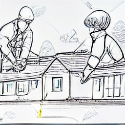 "Illustrative sketch of a Dachdecker (roofer) working on a roof, showcasing tools and safety gear. This image represents the profession of a roofer in a modern context, emphasizing the skill and physical demands of the job."