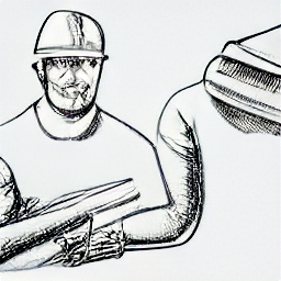 "Illustrative sketch of a plasterer and painter working on a renovation project. The image showcases tools of the trade, such as trowels, paint rollers, and brushes, in a modern setting. Ideal for home renovation, plastering, painting, and construction services."