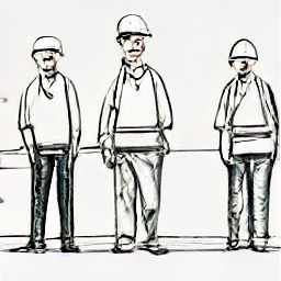 "Personalberater/in in construction, sketch illustration. A modern-day recruitment consultant working with construction professionals, showcasing the dynamic and communicative aspects of the job. Recruitment, construction, staffing, human resources, Littau."