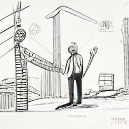 ** "Personalberater/in in the construction industry: Sketch illustration of a modern HR consultant interacting with construction workers on a building site, showcasing recruitment and human resources management within the construction sector."