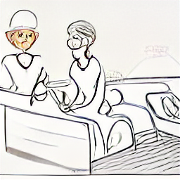 "Cameriera ai piani e addetta alla colazione in hotel. Illustrazione in stile schizzo di una donna sorridente che sistema un letto in una stanza d'albergo moderna, con un vassoio della colazione sullo sfondo. Lavoro alberghiero, cameriera, addetta alla colazione, hotel, lavoro."