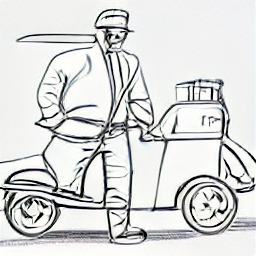 "Pizza delivery driver in modern clothes, riding a scooter and carrying pizza boxes. Sketch style illustration representing a pizza delivery job with elements like a city backdrop and fast delivery concept. Ideal for pizza delivery job advertisement."