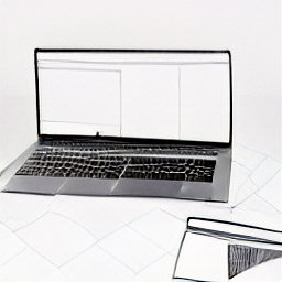 Sketch illustration of a contemporary industrial designer using a laptop and design software. Modern workspace with 3D models and blueprints, showcasing skills in CAD, 3D modeling, and graphic design. Ideal for job seekers in industrial design.