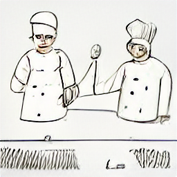 "Chef preparing traditional Ticinese food in a modern grotto kitchen. Sketch style illustration depicting a cook in a contemporary setting, highlighting the culinary profession and traditional Ticino cuisine."