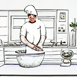 "Kitchen assistant job in a modern grotto in Ticino. Sketch style illustration depicting a kitchen helper washing dishes and assisting a chef with preparing cold food. Summer job opportunity."