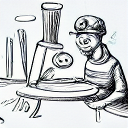 "Pizzaiolo at work, sketch style illustration. A modern pizza chef skillfully tossing pizza dough in a contemporary restaurant kitchen. Find your dream pizza making job today!"