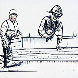 "Muratore al lavoro su un cantiere moderno, in uno stile di schizzo. L'immagine mostra un muratore con attrezzi da lavoro, mattoni e malta, mentre costruisce un muro. Rappresenta la professione di muratore e l'edilizia moderna."