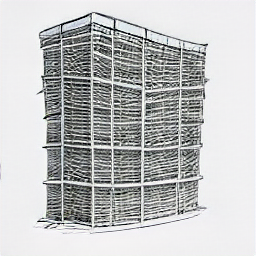 "Asbestsanierer at work, sketch style illustration. A professional wearing protective gear removes asbestos from a building facade during a renovation project. The image highlights the safety and expertise required for asbestos removal in the construction industry."