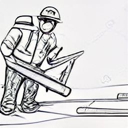 "Muratore a lavoro su un cantiere moderno, illustrato in stile schizzo. Immagine che mostra un operaio edile con attrezzi da muratore come cazzuola e livella, intento a costruire un muro di mattoni. Lavoro di muratura, cantiere edile, costruzione."