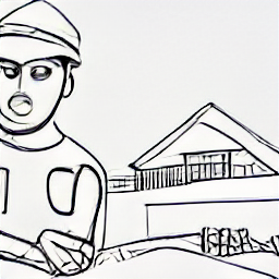 "Gipser at work in Basel, Switzerland. Sketch style illustration depicting a plasterer using tools like trowels and buckets to apply plaster on a wall during a renovation or new construction project. Modern building site with contemporary architecture."