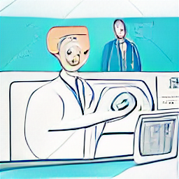 "Oberarzt/Oberärztin Radiologie in Zurich: Sketch-style illustration of a skilled radiologist in a modern hospital, analyzing medical images on a computer screen, showcasing a career in radiology and CT/MRI imaging. Find your next radiology opportunity in Zurich."
