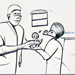 "Dentist examining a patient's teeth with professional dental tools in a modern dental office. Sketch-style illustration highlighting a dentist's profession and commitment to patient care in a contemporary setting. Dental practice, dentistry, dental hygienist, oral health."