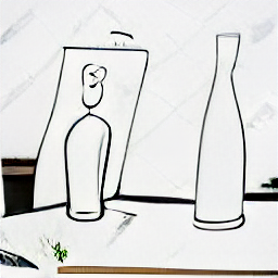 Sketch-style illustration of a bartender in a modern hotel bar, serving a customer. The scene depicts a friendly interaction in an elegant setting with a subtle view of the Swiss Alps in the background. Job opportunity: Bar and service staff in Ascona, Switzerland.
