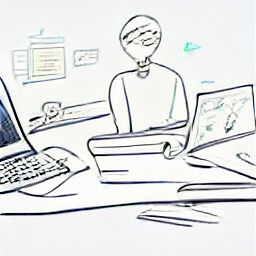 ** "Accountant working at a modern desk, surrounded by financial documents and using a laptop. Sketch style illustration depicting a contemporary accounting professional's workplace, showcasing organization and efficiency in a modern office setting. #accounting #finance #bookkeeping #sachbearbeiterrechnungswesen #jobs #career"