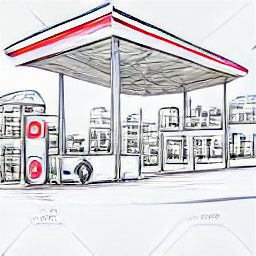** "Shell gas station shop in Zurich, Switzerland, with a cashier helping a customer and an employee stocking shelves. Illustrates a typical day in the life of a cashier and shop assistant, including duties like customer service, stock management, and sandwich preparation, reflecting a dynamic and engaging work environment."