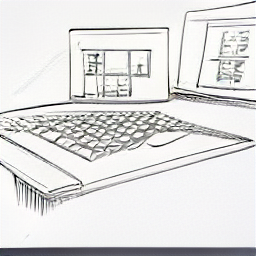 ** "Real estate agent working on laptop, showcasing property listings and interacting with clients. Modern office environment with property photos and mobile phone. Sketch style illustration depicting contemporary real estate professional and successful career."