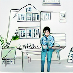 ** "Real Estate Agent working from home, showcasing the benefits of a modern, independent career in the property sector. An illustration in sketching style depicting a confident, smiling agent, using modern technology like laptop and phone while working with house plans, representing a flexible and successful career path in real estate."