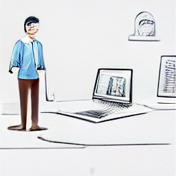 ** "Real estate agent working on laptop in modern office, showcasing success, professionalism, and career opportunities in the industry. Find your dream real estate career at Ritz Immobilien."