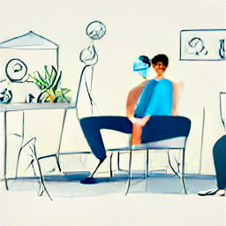 ** "Guest Communication Manager working remotely, managing bookings, answering customer inquiries, and providing assistance for tourism properties via laptop. Modern sketch style illustration depicting a flexible and fulfilling part-time job in the hospitality industry."