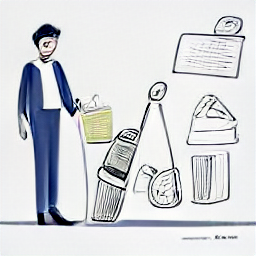 "A cleaner in Switzerland, depicted in a sketch style illustration, professionally cleans a modern office or home. The image showcases cleaning tools and represents a career opportunity for experienced cleaners with Swiss work permits."