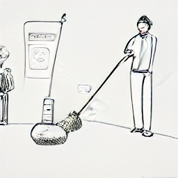 "Cleaning job in Zurich, Switzerland. Sketch illustration of a cleaning professional using a mop and bucket in a modern setting. Find cleaning jobs in Zurich, Switzerland."