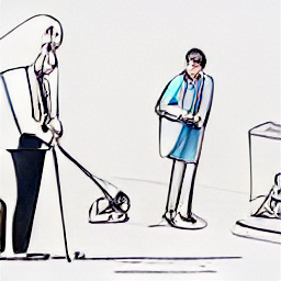 ** "A cleaner using a vacuum cleaner and mop in a modern office setting in Zurich, Switzerland. Illustration of a cleaning job opportunity, showcasing the duties involved in evening office cleaning. Part-time, flexible evening cleaning job in Zurich – ideal for students or those seeking extra income."