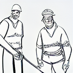 Sketch illustration of construction workers in Lucerne, Switzerland. Painter, parquet layer, floor layer, and carpenter showcasing their skills. Job opportunity in construction.